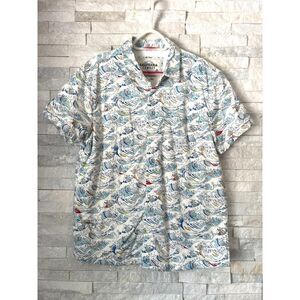 California Cowboy Japanese Wave Button Up Short Sleeve Shirt  Mens Size Medium